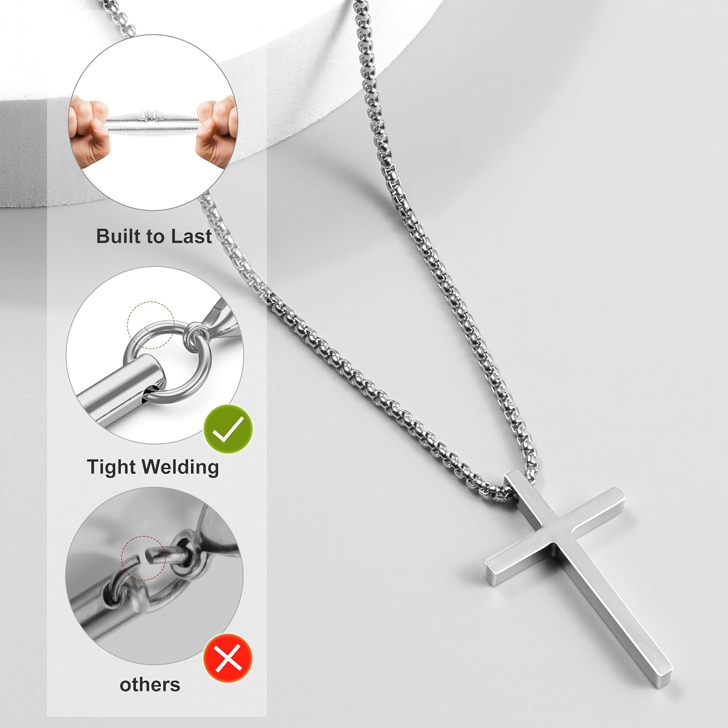 2 PCS Cross Necklace for Men,Silver Black Cross Chain Stainless Steel Pendant Jewelry Gifts Box Crucifix Necklace 16-30 inches - Image 3