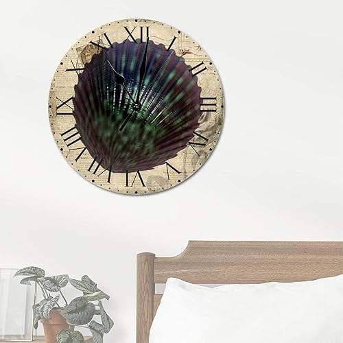 Miniatura 244 de ArogGeld Reloj de pared con diseño de estrella de mar antigua francesa, de cloruro de polivinilo, con números romanos, de 10 pulgadas, funciona
