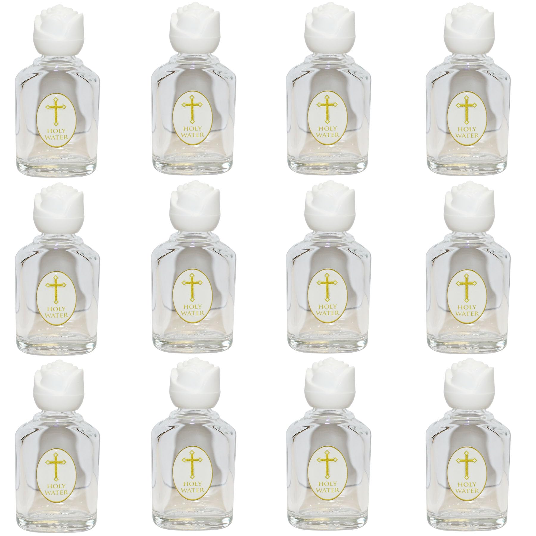 CBC Distributors Holy Water Glass Bottle 20ml Reusable Empty Dispenser with Cross and RoseTop (12)