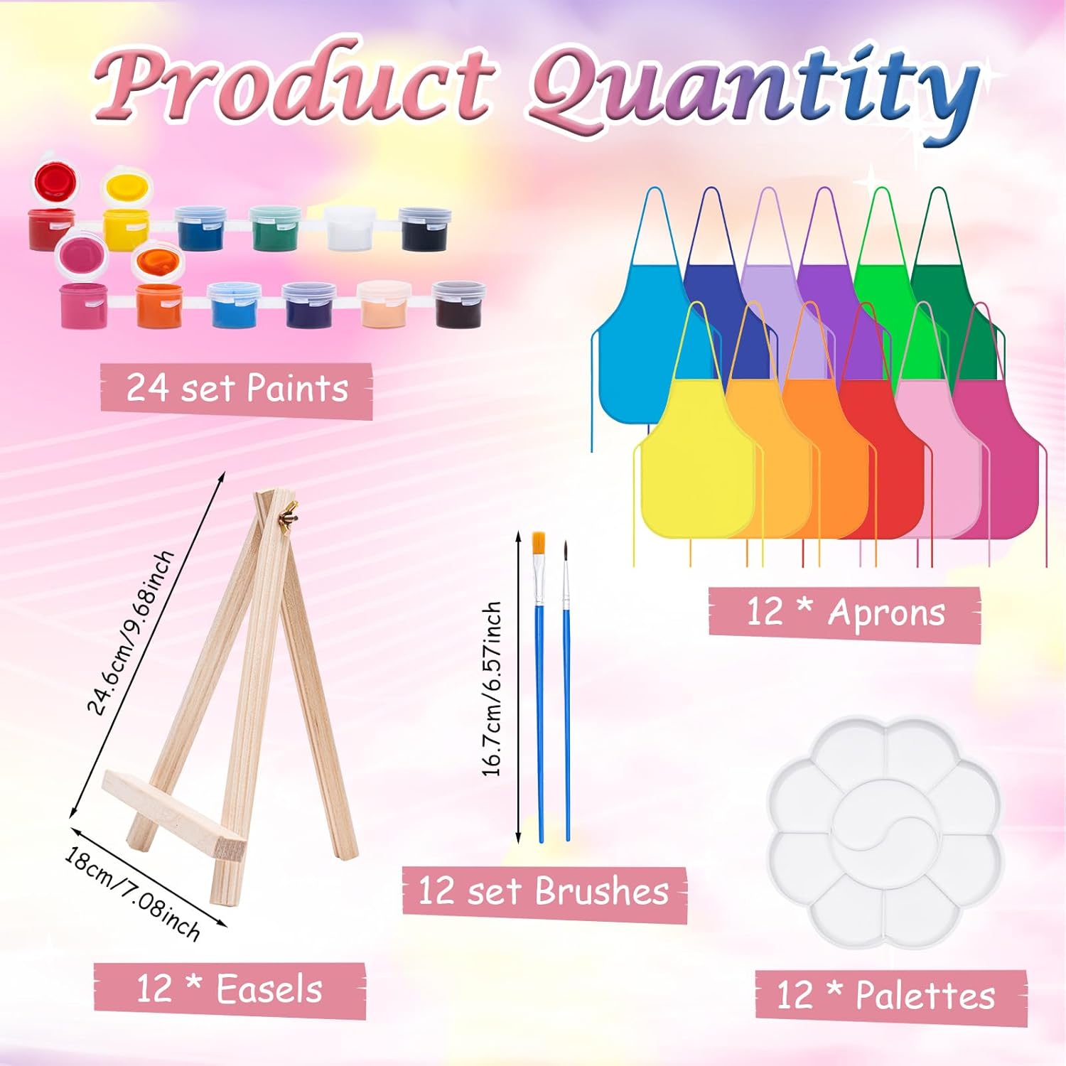 Anseal 84 Pcs Kids Paint Party Set,Princess Canvas Painting Kit Party Favors Include 12 Pre Drawn Canvas 12 Brushes 12 Palettes 12 Set Acrylic Paints 12 Apron for Kids Students Art Paint Party
