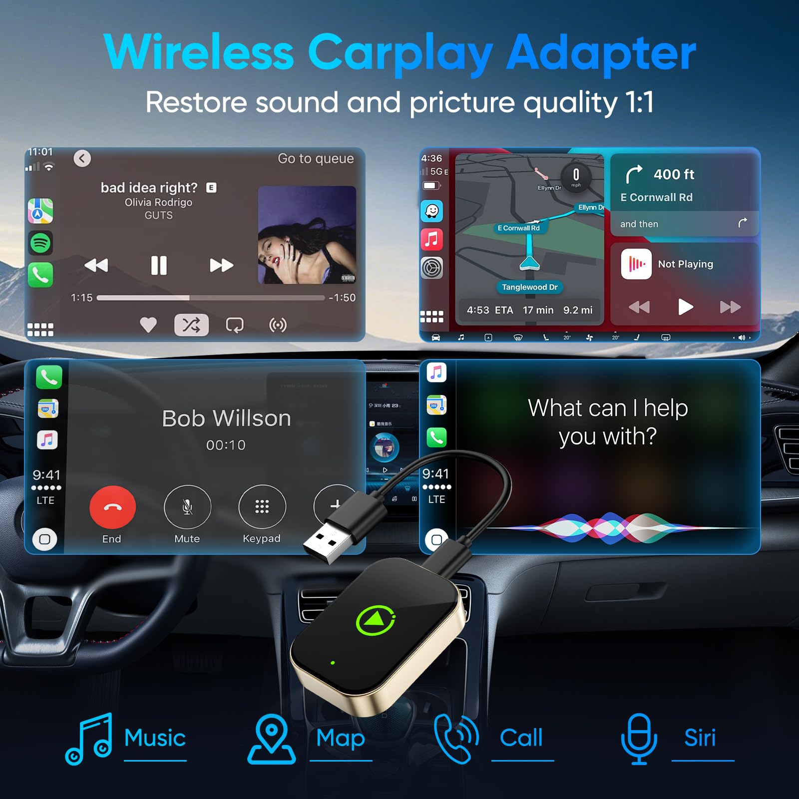 Bezprzewodowy adapter Carplay 2 w 1 do Apple iPhone i Android, adapter samochodowy używany do konwersji połączeń przewodowych w bezprzewodowe, kompatybilny z przewodowymi pojazdami CarPlay i Android