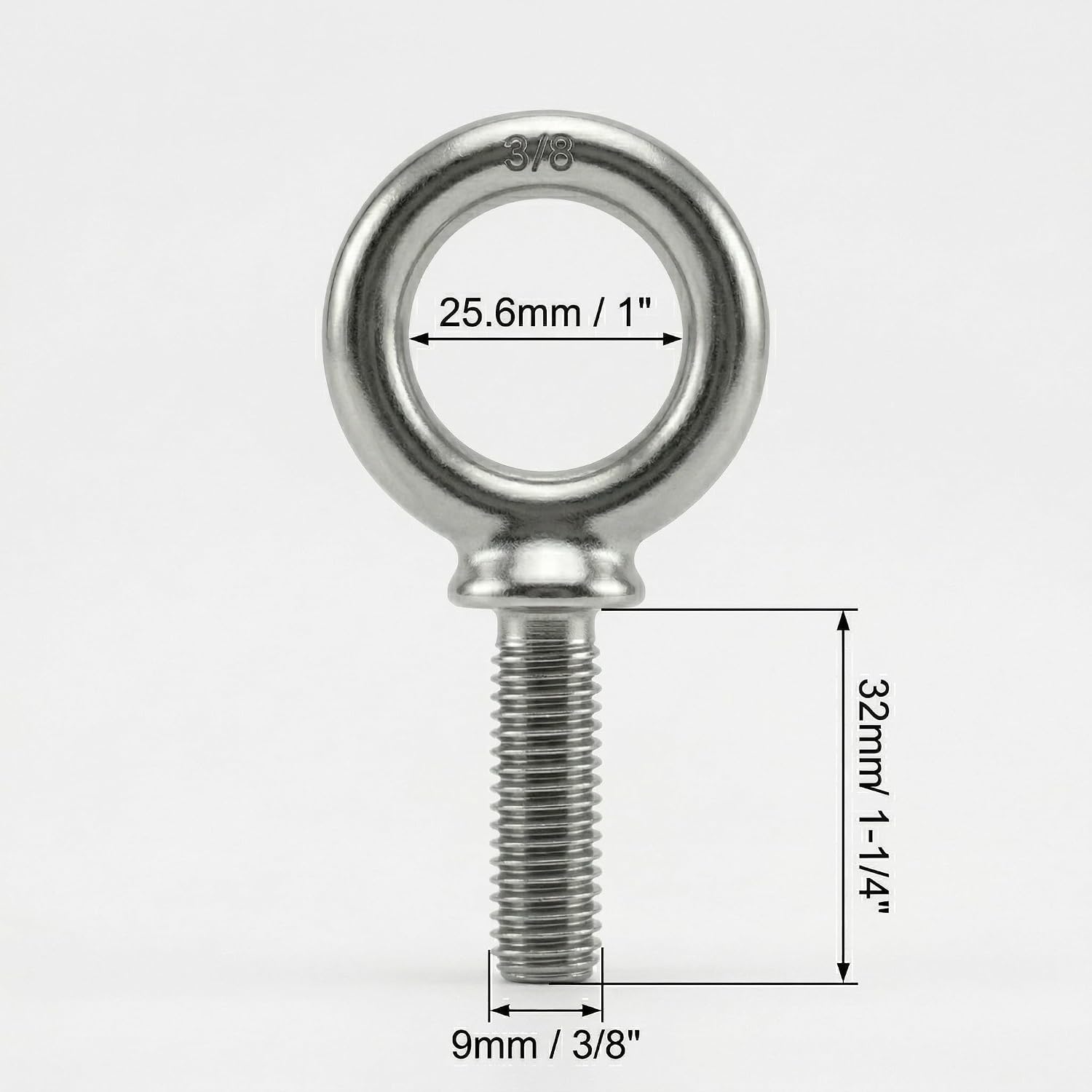 HomelyNest Eye Bolt 3/8"-16 x 1-1/4" - Heavy Duty 304 Stainless Steel Shoulder Eye Bolt for Lifting, Marine Grade, Machinery, 10 Packs
