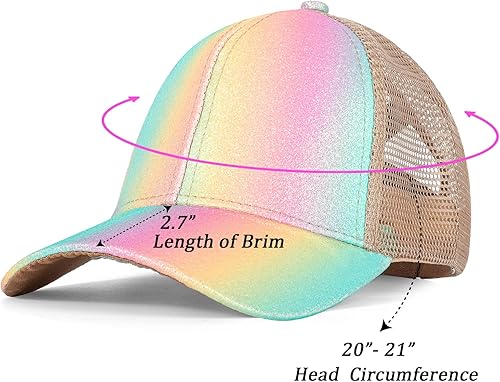 Miniatura 3 de Gorra de béisbol con purpurina para niñas, sombrero cruzado para niña, gorra de cola de caballo alta para niña, gorra de camionero con cola de