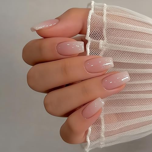 Miniatura 3 de Press on Nails Medium Coffin MABKJLF Ombre French Fake Nails Full Cover Pink White False Nails with Designs Glossy Glue on Nails Acrylic Nails