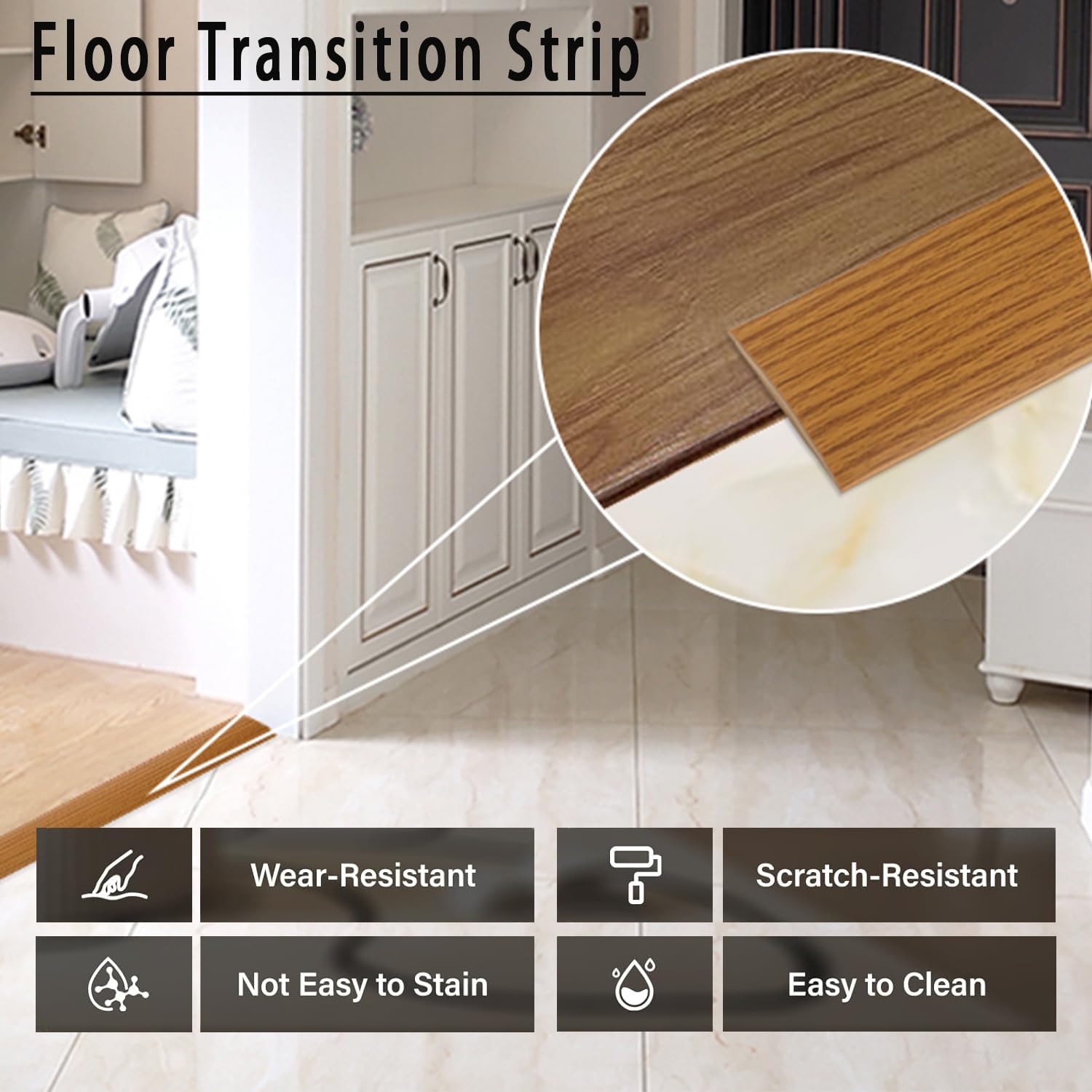 16Ft Floor Transition Strip Self Adhesive Vinyl Flat Divider Transitions Strip Wood Grain Design for Laminate Floor Gaps and Threshold Cover Molding(Black Walnut)