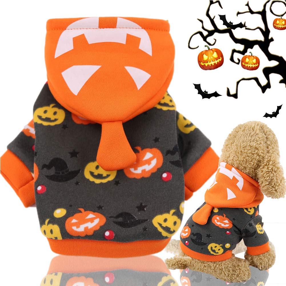 Halloween Cartoon Dog Hoodies with Hat Funny Cat Clothes Tiger Dinosaur Duck Pumpkin Design Warm Pet Suit Four-Legged Costume for Small Medium Dog (Pumpkin, M)