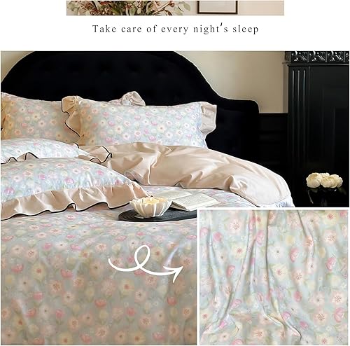 Miniatura 67 de Funda de edredón de 3 piezas, funda de edredón de algodón suave, estilo bohemio, juego de ropa de cama estética con cierre de cremallera, 4 lazos