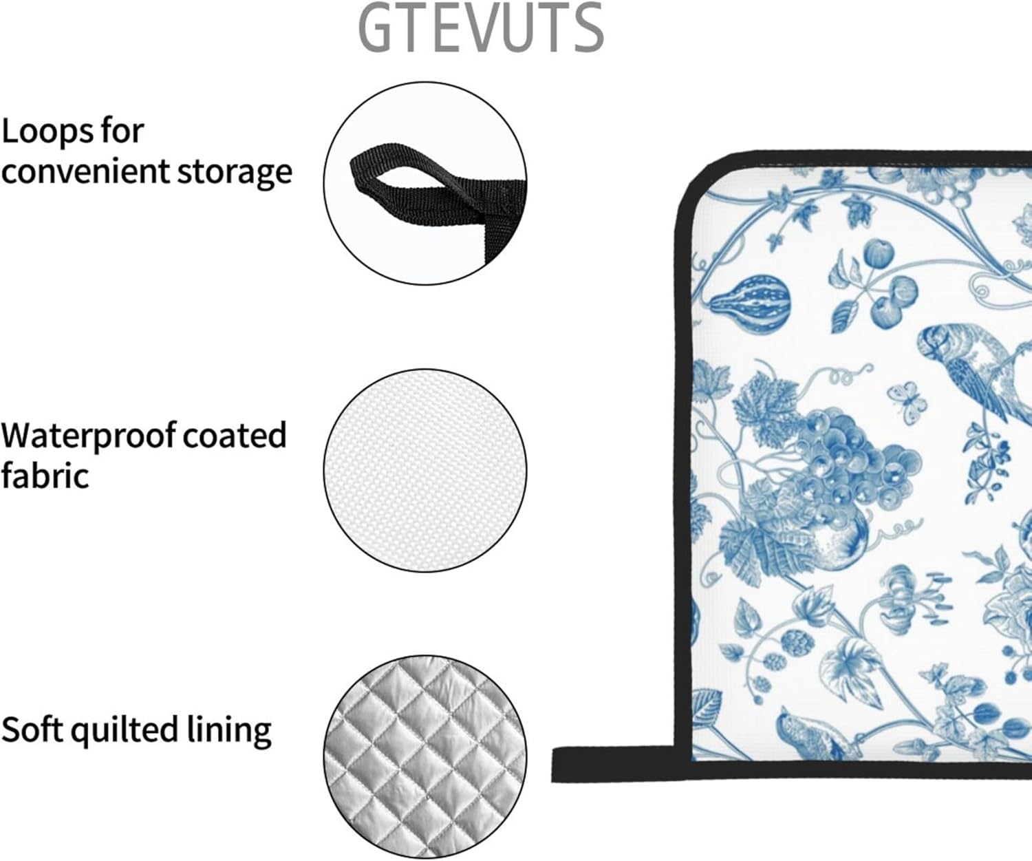 Blue White Flowers Birds Oven Mitts and Pot Holders Sets of 4, Country Farmhouse Oven Mitts Non-Slip Heat Resistant Cooking Gloves for Kitchen Baking Grilling BBQ - Image 5