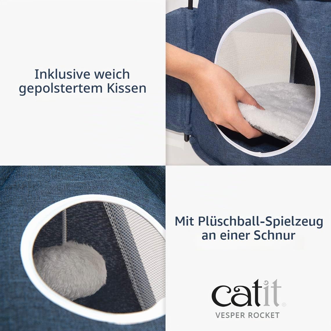 Catit 42001 Vesper Turm, in Raketenform, mit Schlafkissen, für Katzen, blau