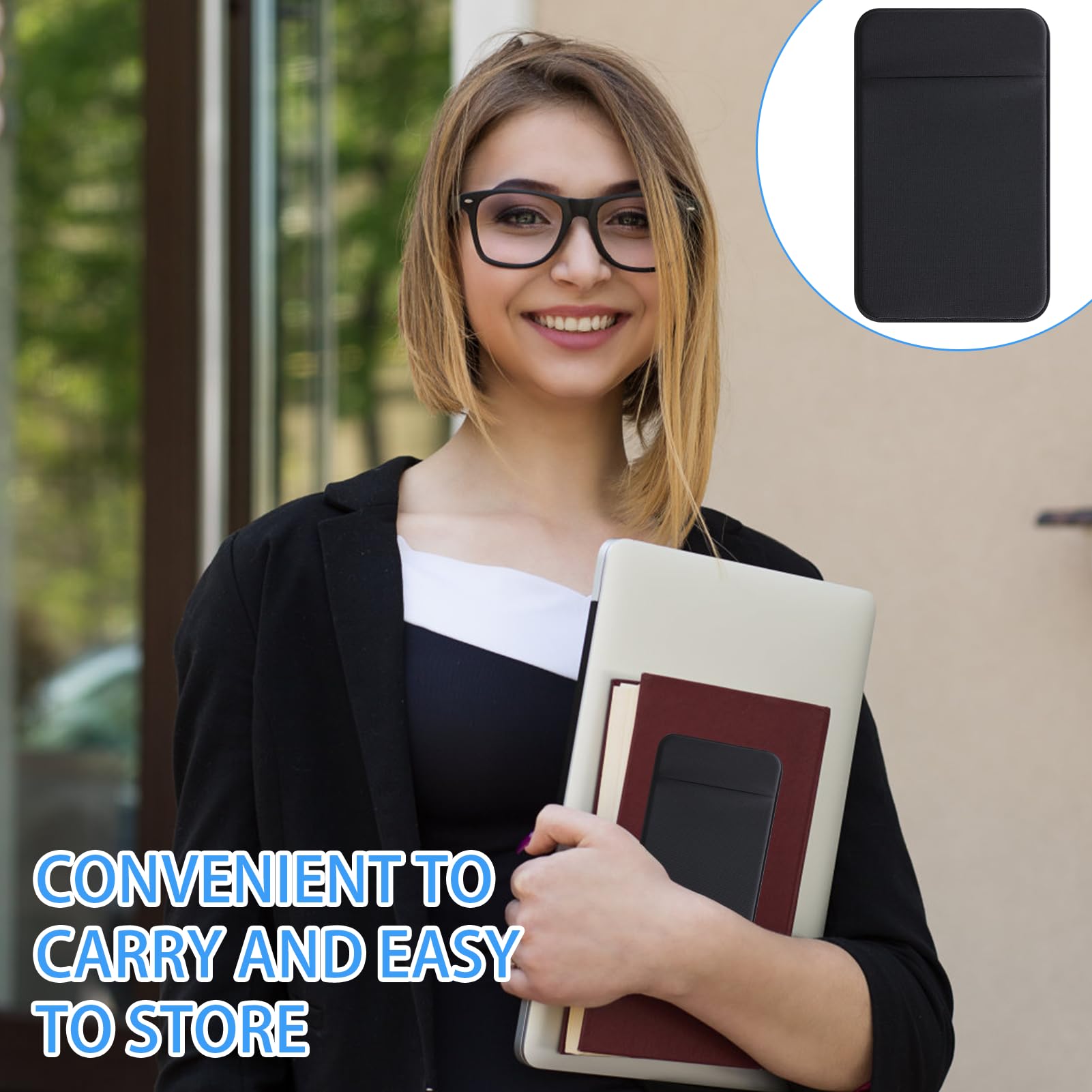 Portefeuille de Téléphone 3 Pièces à Coller Pochettes Extensibles en Tissu Compatible iPhone Samsung LG Noir