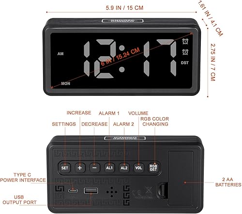 Miniatura 2 de KESYOO Modern LED Wood Grain Alarm Clock with RGB Mood Lighting Manual DST Adjustment Digital Display for Bedroom and Office Tabletop Stylish