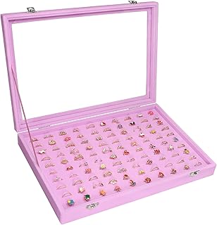 Rings Organizer Tray 100 Slot Velvet Rings Earring Storage Box TranSparent Cover Jewelry Store