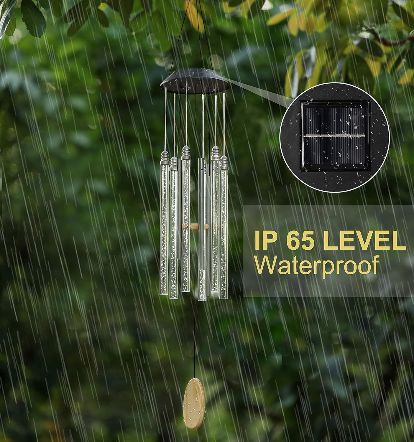 Solar Wind Chimes for Outside, 6 LED Tubes Color Changing Outdoor Clearance Unique Garden Decor Colorful Patio,