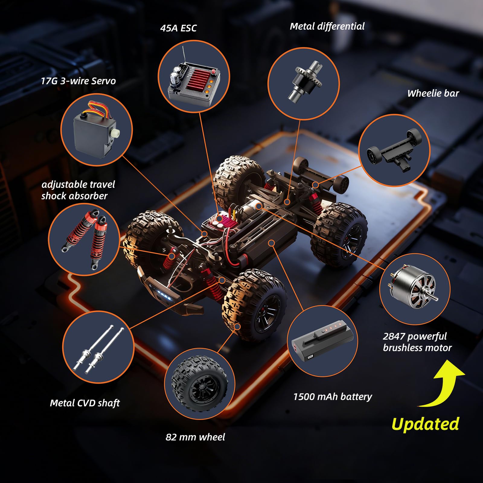 Auto radiocomandata senza spazzole, 1/16 RC, 55 km/h, camion telecomandato, 4 WD All Terrains fuoristrada, camion radiocomandato, 2,4 GHz, crawler RC con 2 batterie