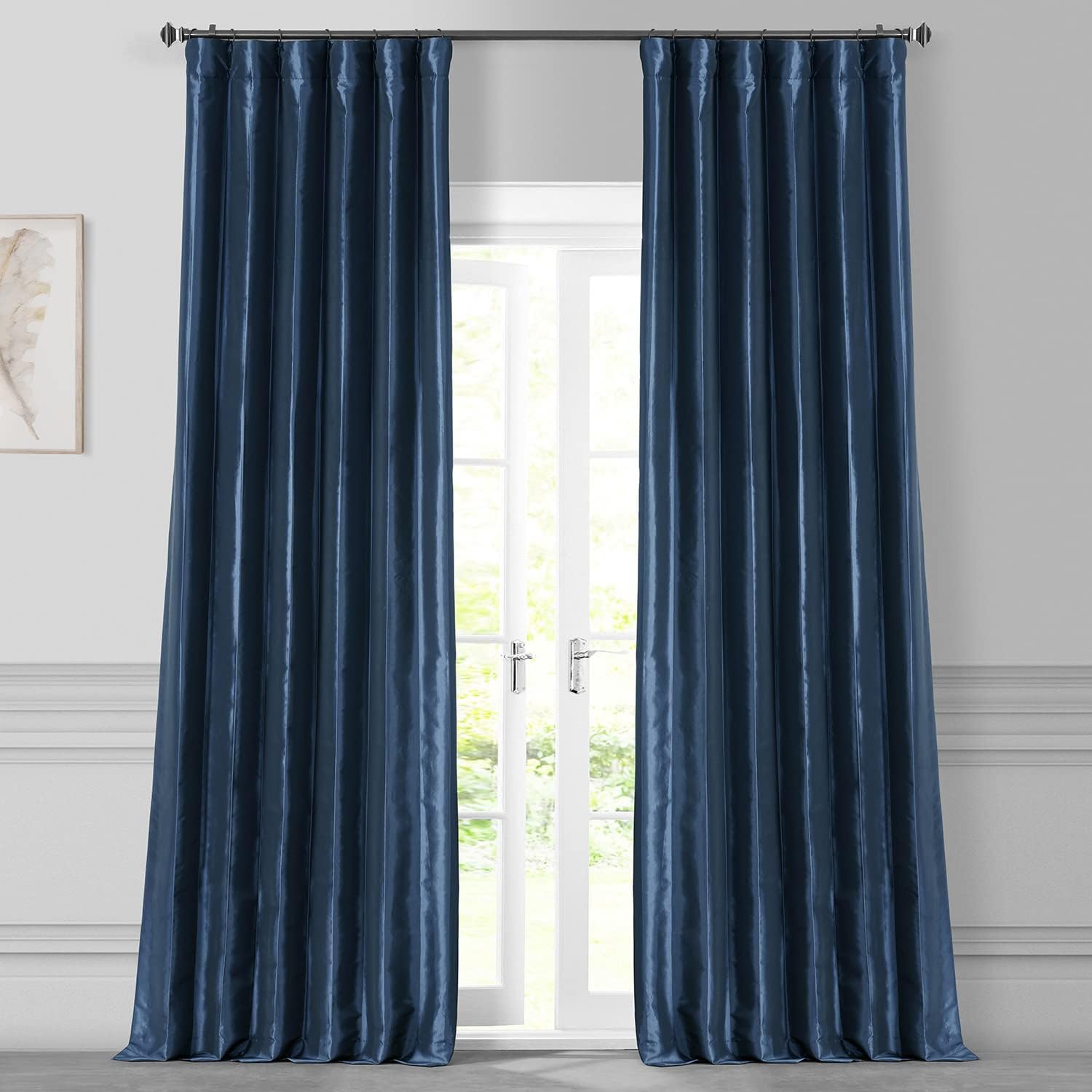 HPD Half Price Drapes Faux Silk Taffeta Curtains for Living Room 50 X 120 (1 Panel), PTCH-JTSP194010-120, Navy Blue