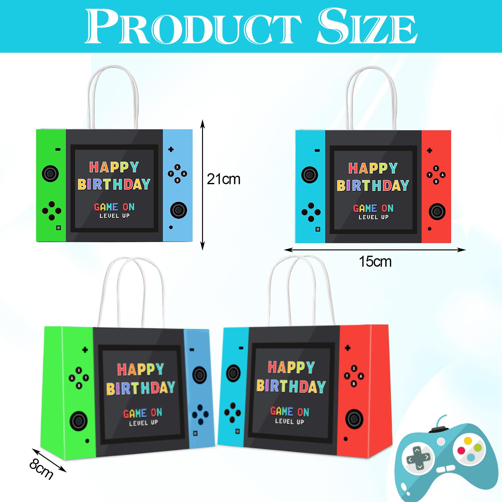 JOCOPUERTO Bolsas de regalo de fiesta de videojuegos, bolsas de regalo de papel kraft con temática de juegos, 16 piezas, suministros de fiesta de cumpleaños