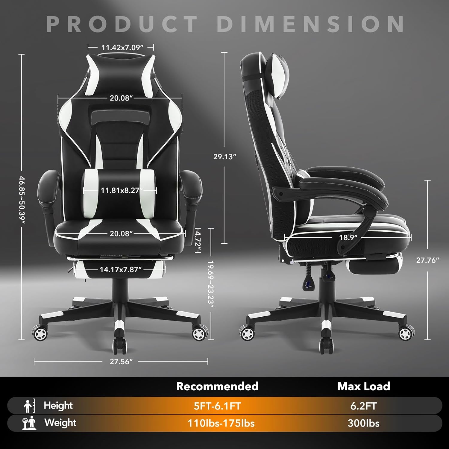 Big and Tall Office Chair, High Back Leather Gaming Chair with Footrest, Ergonomic Computer Chair w/Lumbar Support & Headrest, 360° Swivel Base & Height Adjustable Executive Chairs for Home/Offices