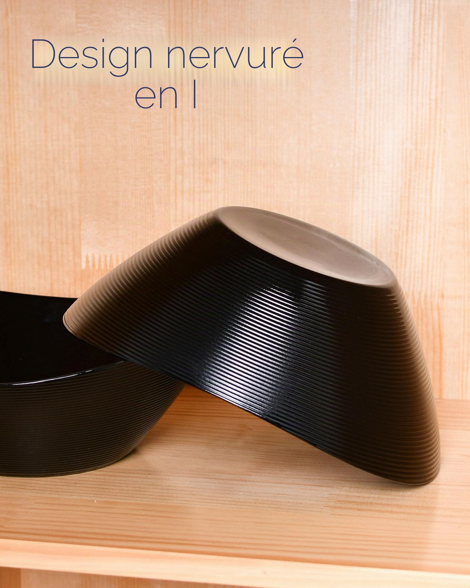 LaGlint Lot de 4 Bols à Service en Verre Opale de 1,29 L, 22,86 cm, Forme Ovale, Compatible Micro-ondes et Lave-vaisselle, pour Salade, Accompagnements et Fruits, Noir | Design fonctionnel pour salades et accompagnements. Idéal pour un usage quotidien