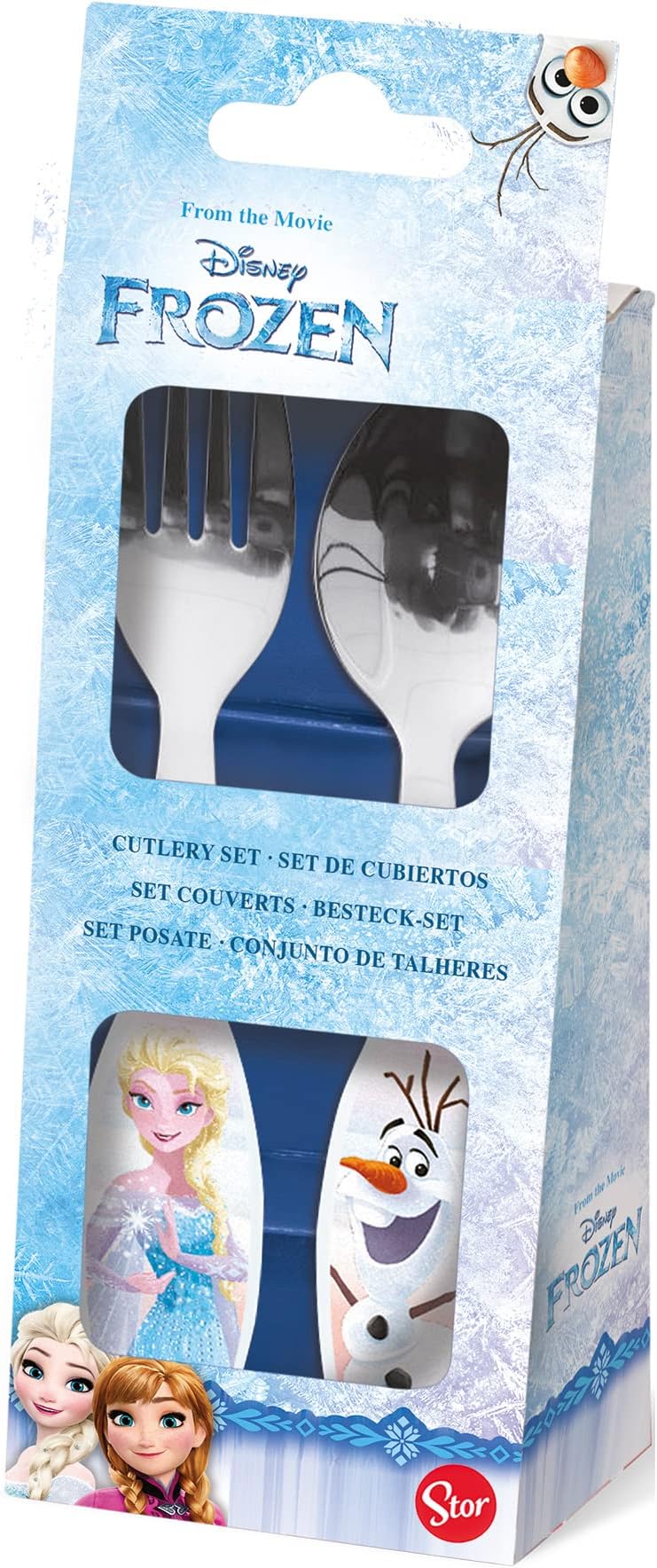 p:os 25212 Frozen Children's Cutlery Set with Fork and Spoon, Stainless Steel Cutlery with Plastic Handles