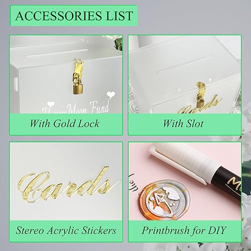 Miniatura 9 de Caja de tarjetas de boda con cerradura, cajas de tarjetas transparentes de acrílico para recepción de boda, tarjetero de dinero para bodas, baby