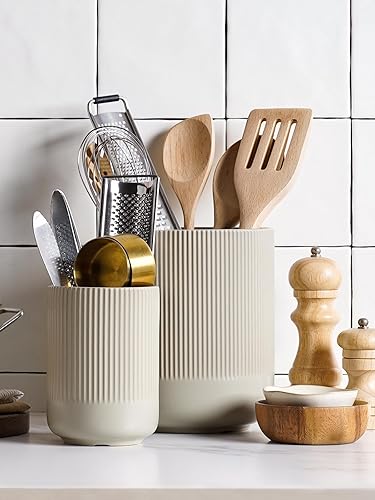 Vista 30 de LE TAUCI Morden - Soporte para utensilios de cocina de cerámica de 7.3 + 5.4 pulgadas para encimera, utensilios de cocina grandes para encimera