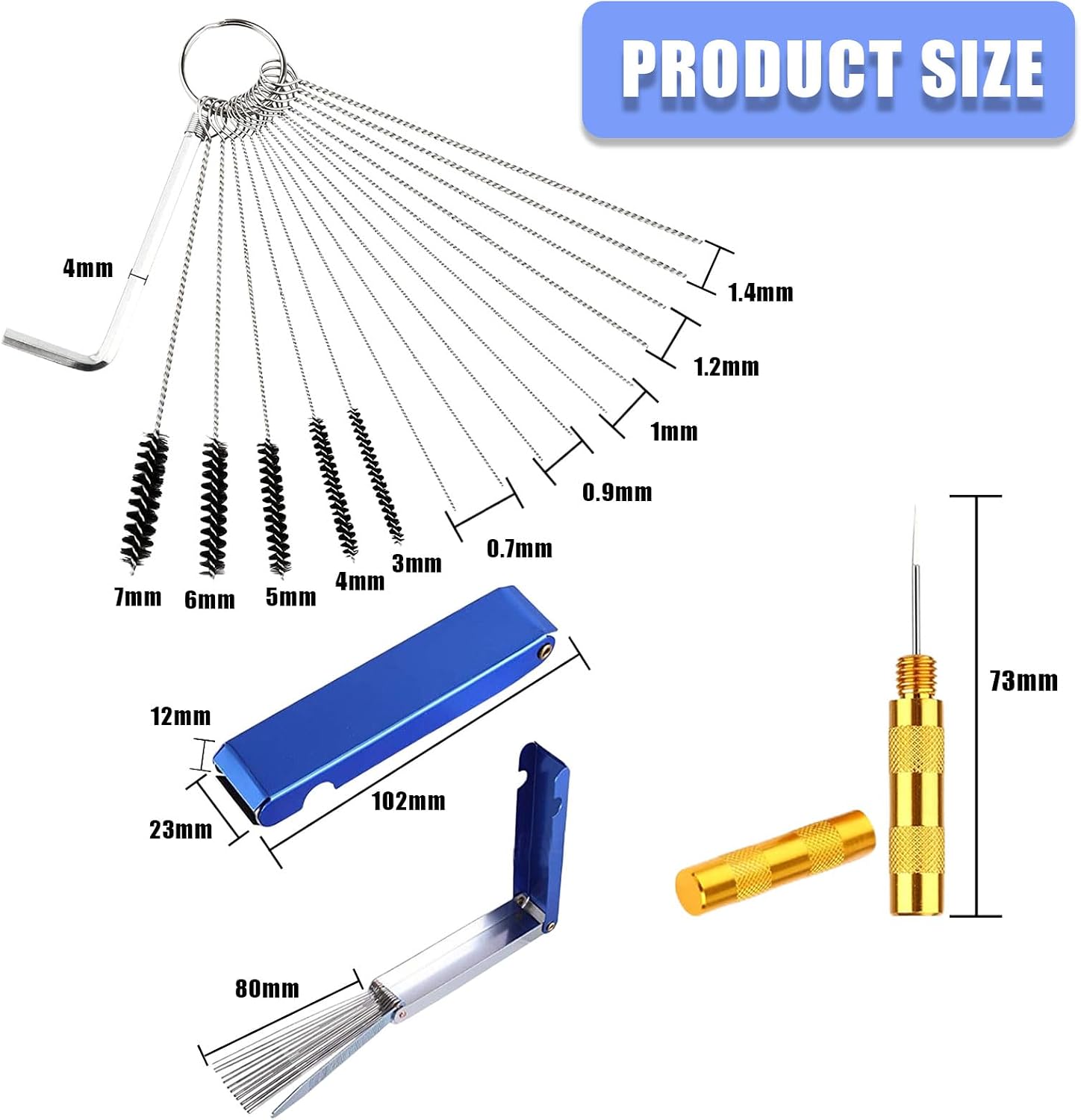 Carburetor Carbon Dirt Jet Remove Cleaner, Carburetor Cleaning Tool Kits for Motorcycle ATV Moped Welder Carb (13 Cleaning Wires Set + 5 Nylon Brushes + 10 Cleaning Needles + 1 Wrench + 1 Sharp Pick)