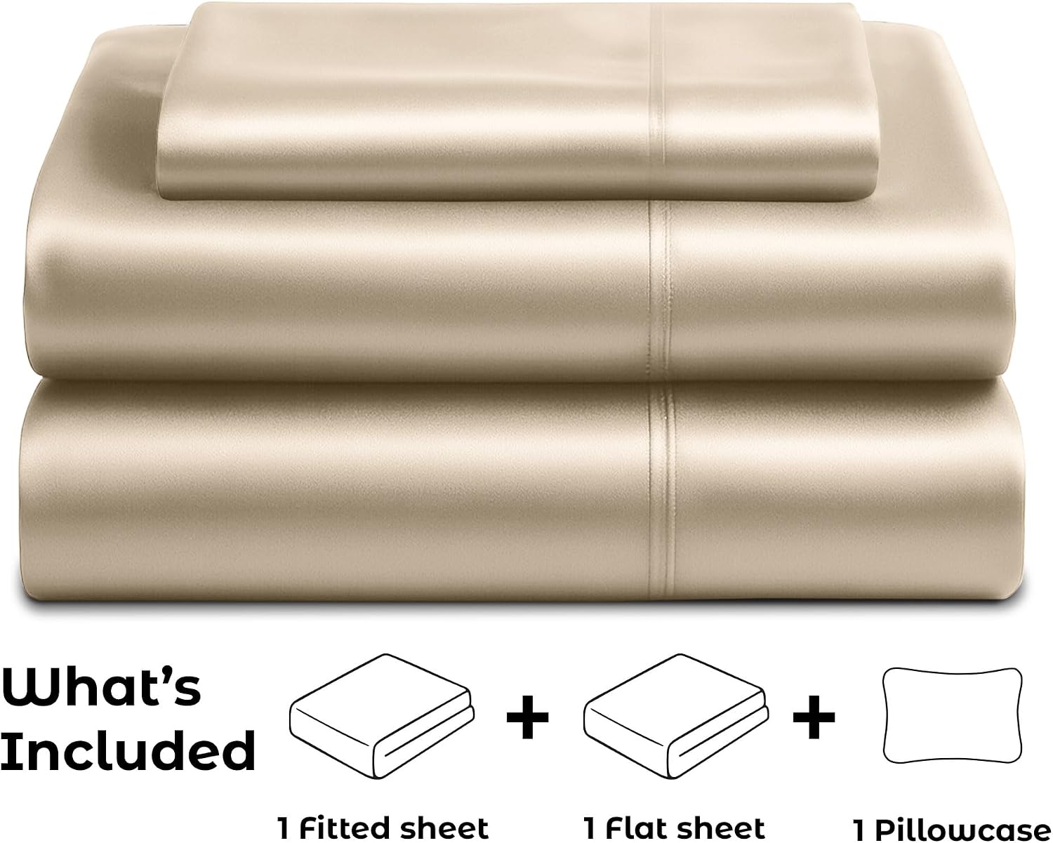 Satin Sheets Twin [3-Piece, Champagne Gold] Hotel Luxury Silky Bed Sheets - Extra Soft 1800 Microfiber Sheet Set, Wrinkle, Fade, Stain Resistant - Deep Pocket Fitted Sheet, Flat Sheet, Pillow Cases