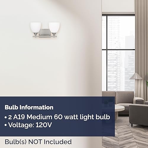 Miniatura 8 de Scott Living Toffino - Aplique de pared moderno de 2 luces para baño, acabado cromado, con pantallas de vidrio de leche