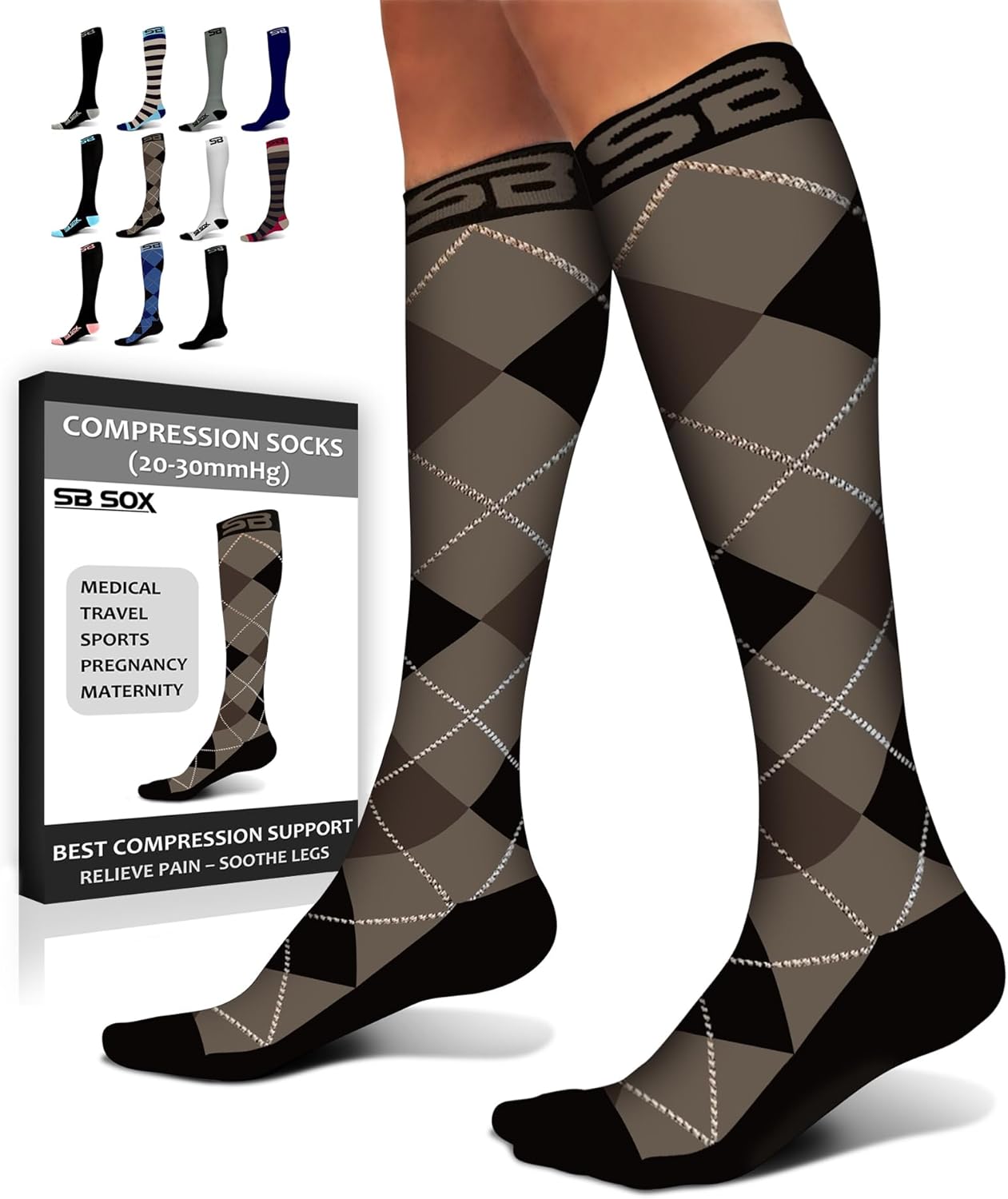 SB SOX Compression Socks for Men & Women (20-30 mmHg) – Best Support Stockings for Travel, Medical, and Sports – Perfect for Everyday Wear
