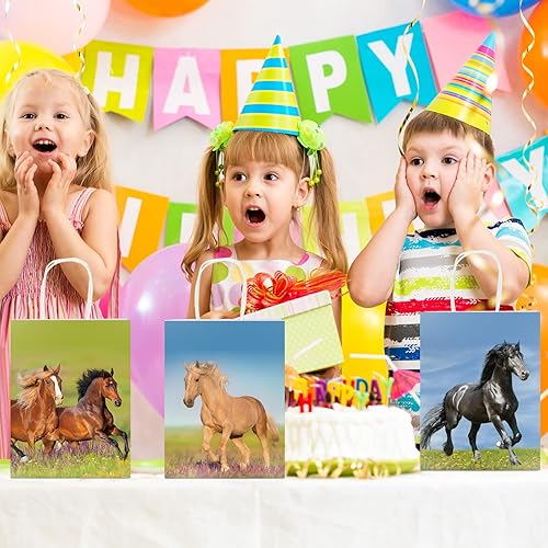 Miniatura 7 de Teling 16 bolsas de regalo con temática de caballos, bolsas de regalo para fiestas, suministros de fiesta de animales, decoraciones para cumpleaños