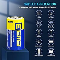 Vista 5 de EEMB Baterías D recargables 1.5V Batería de litio de celda D Cable de carga USB-C LR20 Batería de iones de litio de repuesto 5550mWh para linterna