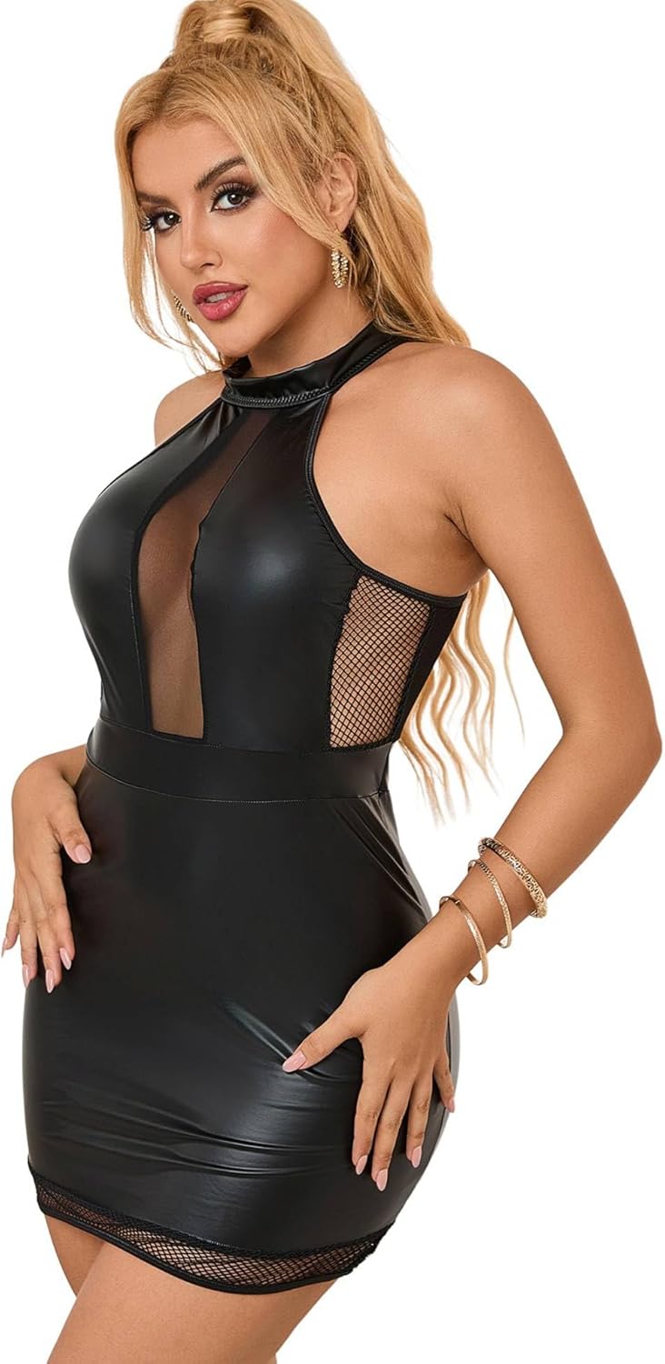 ohyeah PU Leather Dress Black Mini Dress Sexy Rave Trinidad and