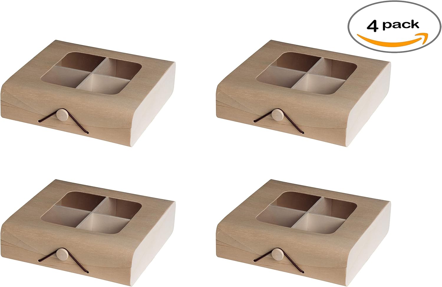 Hammont Wooden Case Candy Gift Box (4 Pack)- Present Boxes Best for Birthday, Wedding and Party Favors (7''x7''x2'')