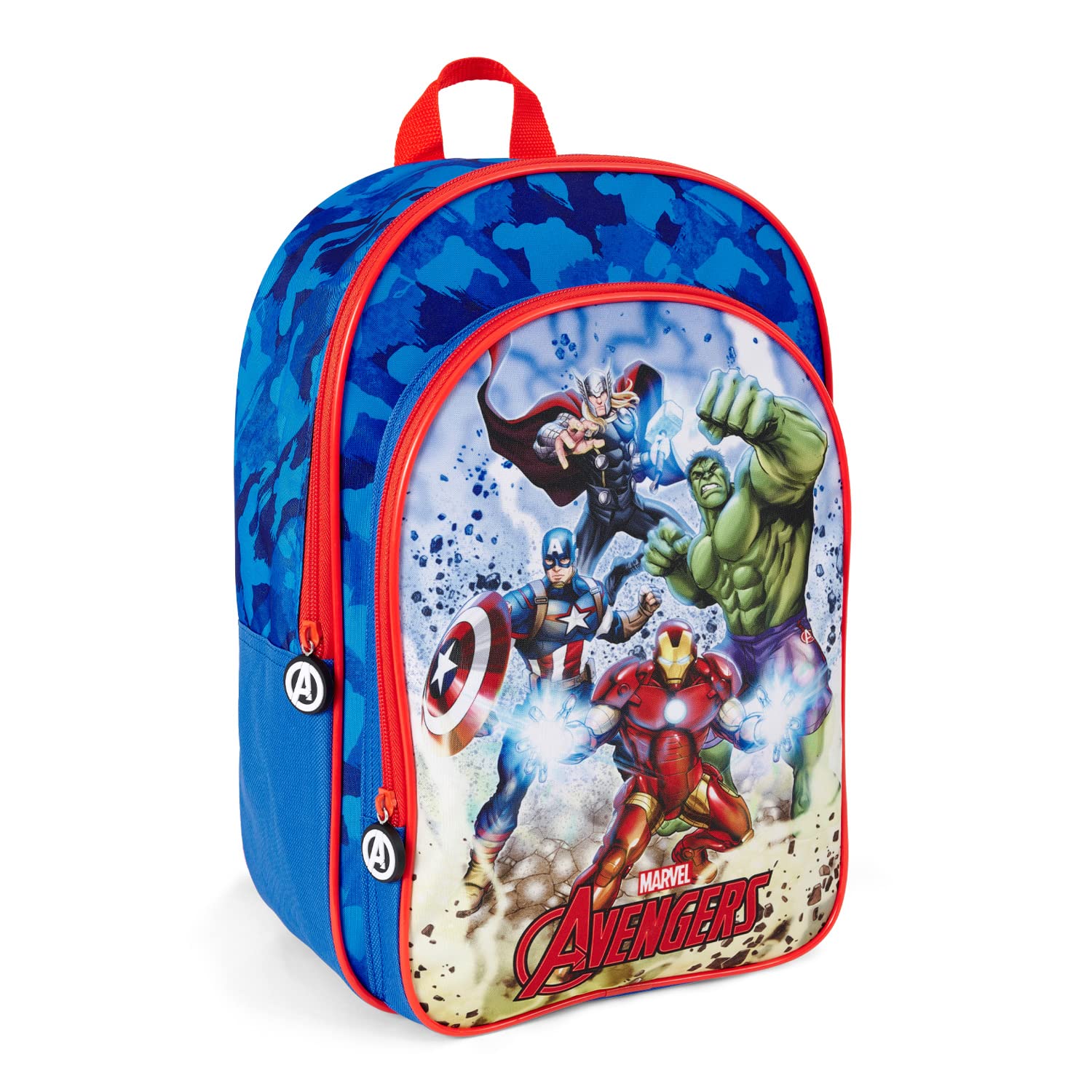 PERLETTI Mochila Portatil Niño Marvel Avengers con Bolsillo Frontal Azul Rojo - Mochila Pequeña Niños Guardería Viaje Tiempo Libre - Mochila Infantil con Superhéroes Ligera Ajustable - 36x25x12cm