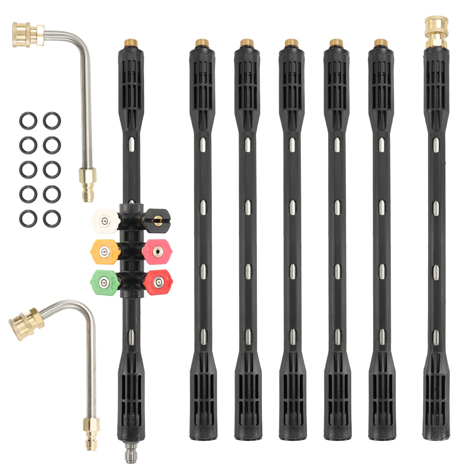 9 Varillas de Extensión para Lavadora a Presión, Lanza de Lavadora a Presión de Extensión, Herramientas de Limpieza de Canalones 4000 PSI, Compatible con Karcher K Series K2-K7