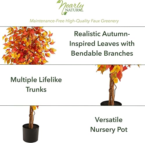 Miniatura 2 de Nearly Natural Árbol de otoño artificial de ficus de otoño de 4 pies