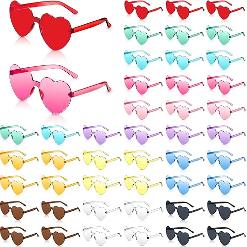 Konohan 48 pares de lentes de sol con forma de corazón, sin marco, lentes de sol de moda color caramelo para despedida de soltera