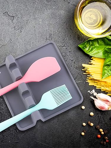 Miniatura 6 de Soporte de cuchara de silicona con almohadilla de goteo para estufa (2 unidades), soporte grande para múltiples utensilios, resistente al calor y