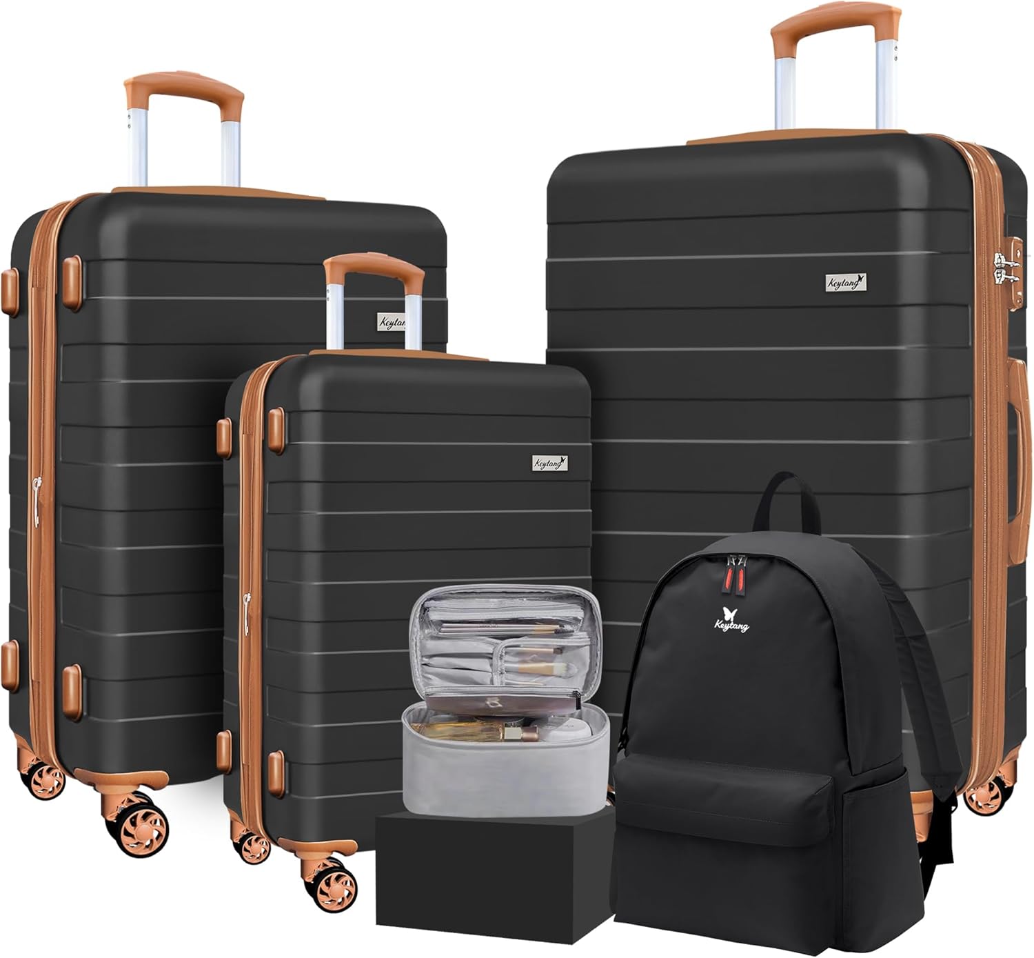 Zebra Light Weight Hardside Expandable Luggage Spinner Wheels Suitcase W/TSA Lock, Apricot Black, 5 Piece Set