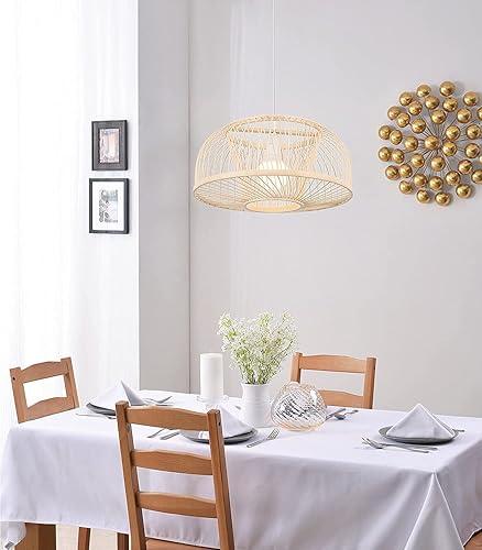 Miniatura 8 de KWOKING Lighting - Lámpara colgante de bambú industrial con forma de cúpula, 1 luz colgante para cocina, granja, acabado beige, B