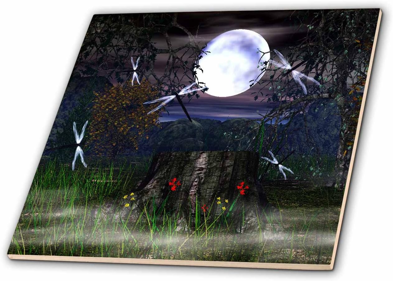3dRose ct_47987_7 Tree Stump with Dragonflies Glass Tile, 8-Inch