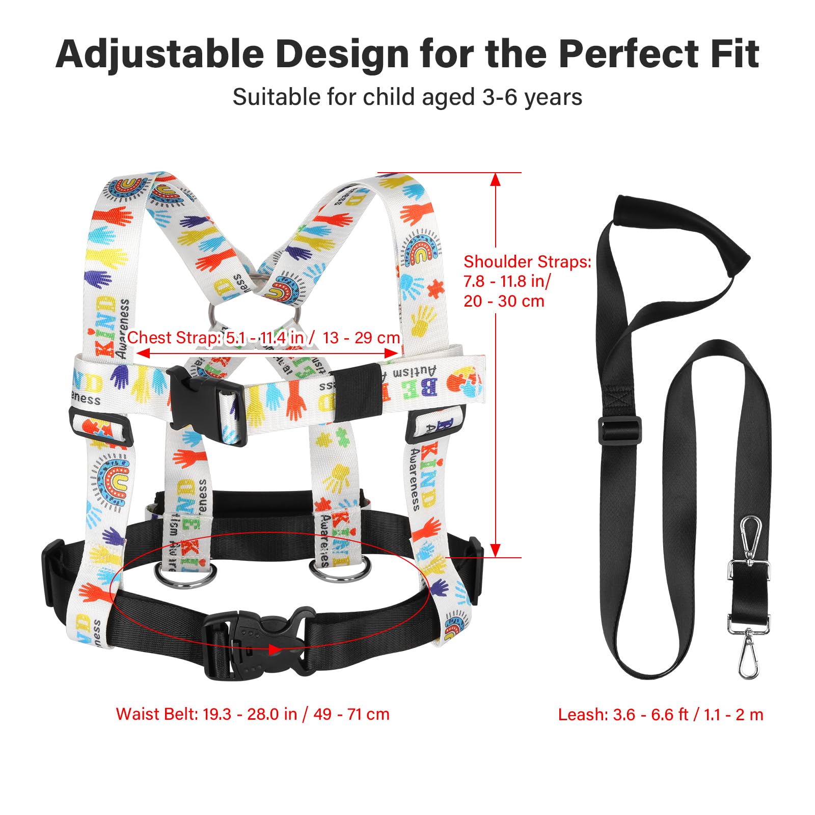 HOOMTREE Safety Walking Harness and Leash for Autism & Special Needs Kids Ages 3-6 with Easy-Adjust Tether + Emergency Grab Handle for Wandering Prevention & Calm Outdoor Adventures - Image 3