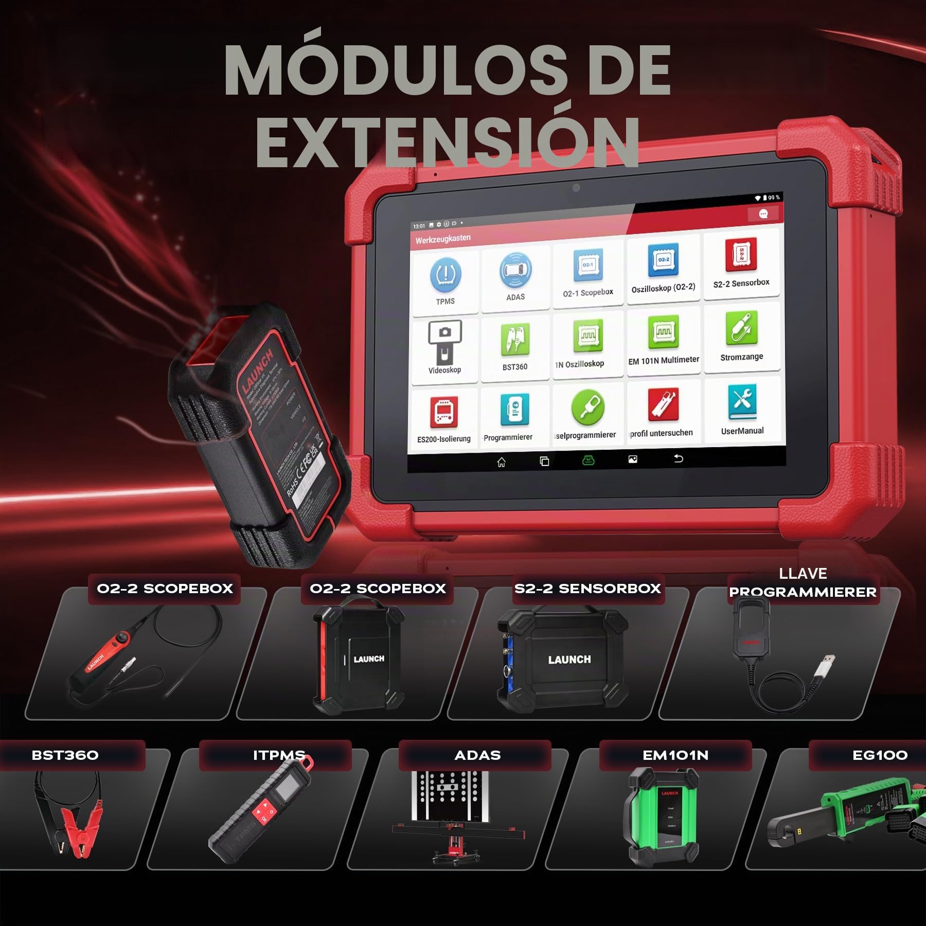 Launch X-431 Pro SE Equipo de diagnóstico OBD2, Lectura de Fallos de Todos los Sistemas, 38 Funciones de Servicio (Aceite/EPB/DPF/batería), función VAG, Soporte Can FD y DoIP, con Bluetooth y Cable.
