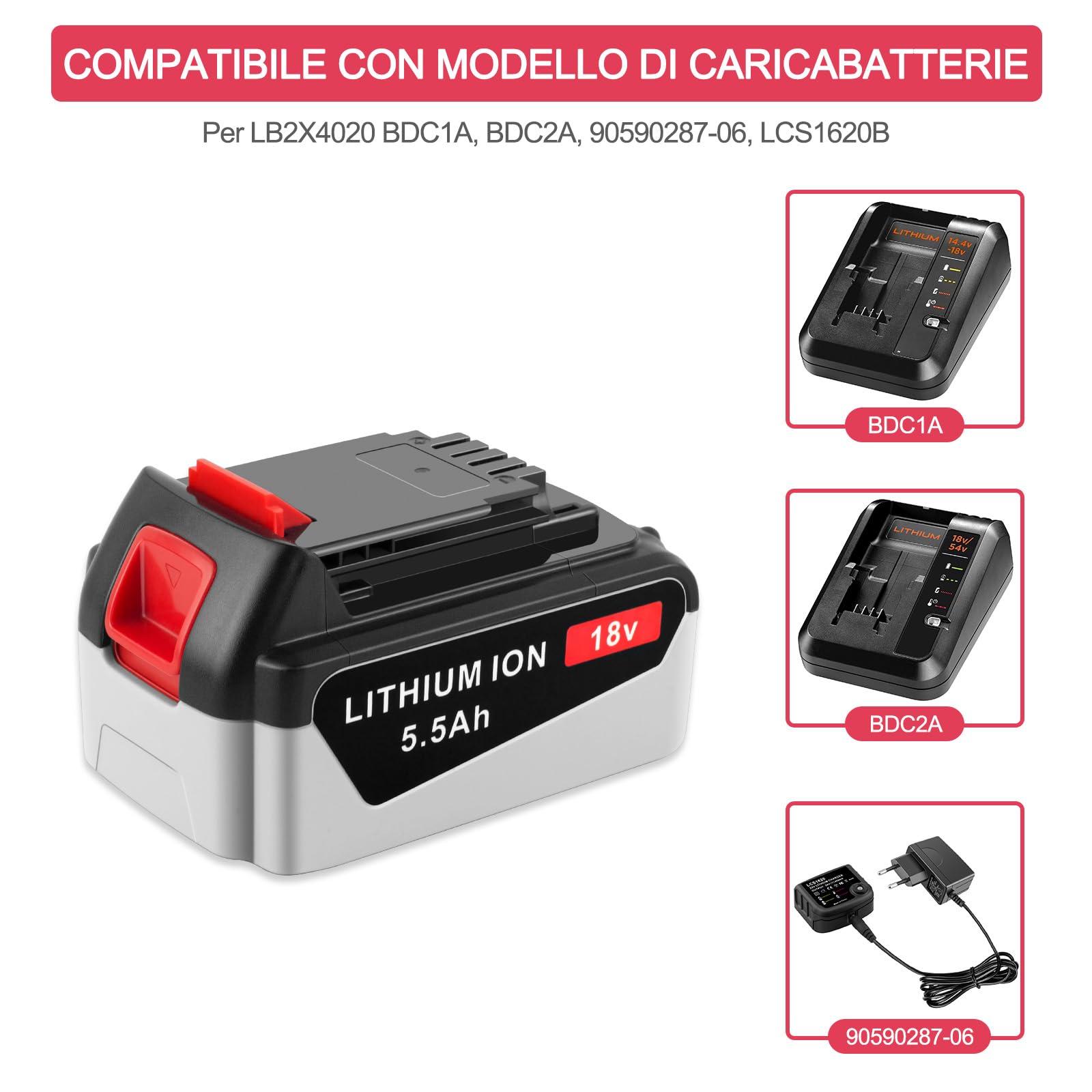 18V 5,5Ah BL2018 Batteria di Ricambio per 18V BL2018 BL2018-XJ BL4018 BL1518 LB20 LBX20 LBXR20 LBXR2020-OPE LBXR20B-2 LB2X4020