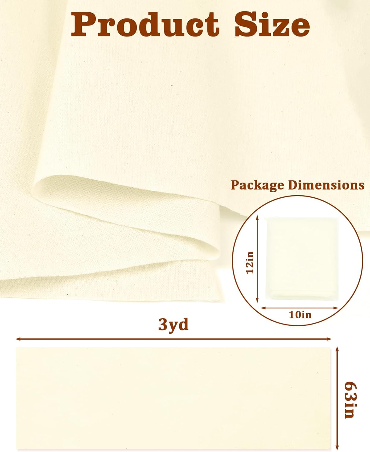 FIVEIZERO 100% Cotton Muslin Fabric by The Yard,63inch x 3 Yards Unbleached Natural Cotton Material–Medium Weight Beige Calico Fabric for Sewing,Quilting,Embroidery,Crafts & Apparel Projects