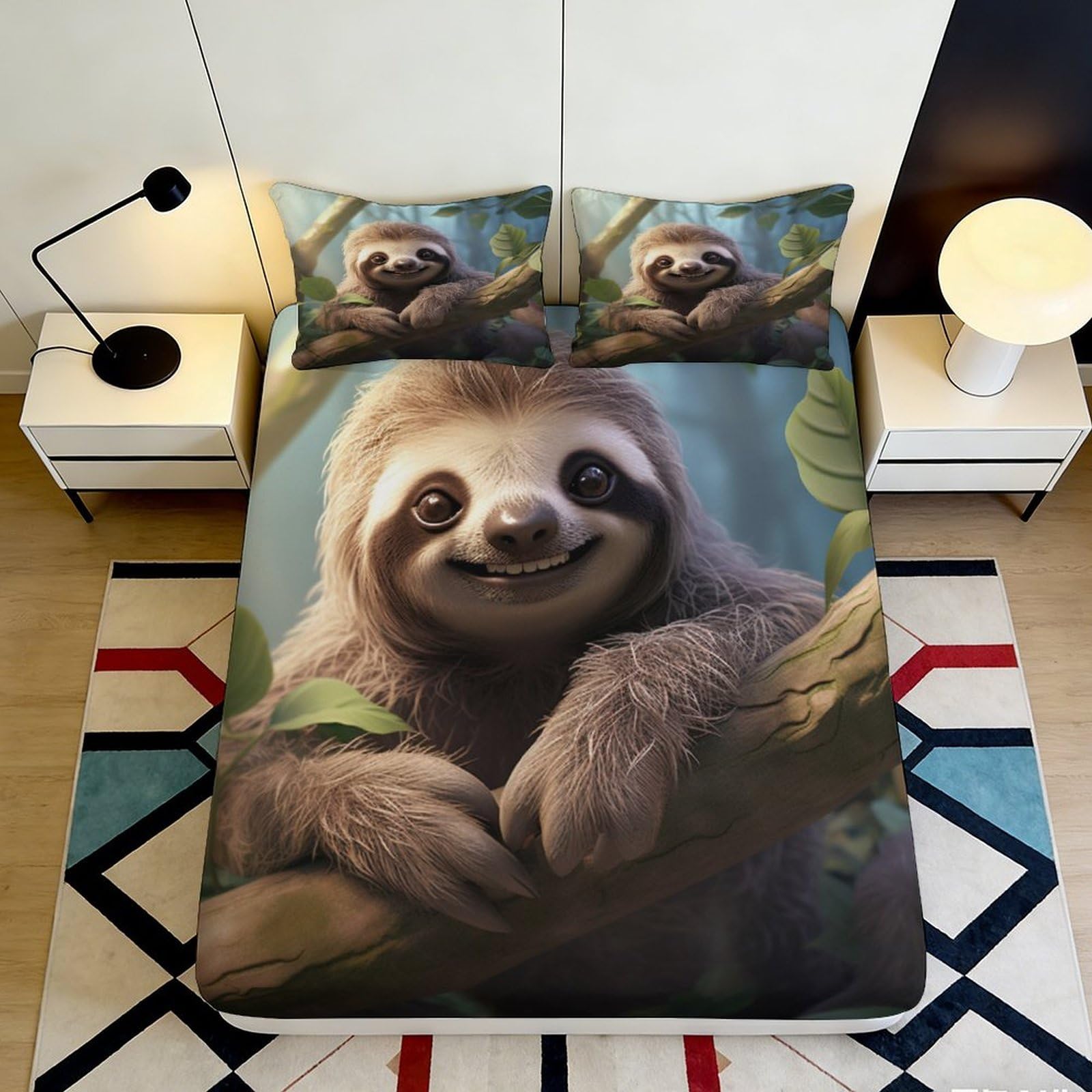 Pnayamiorkfel Style-1 3D Printed Sloth Forest Fitted Sheet Microfiber Soft Anti-Slip Animal Bed Cover For Bedroom Dorm Mattress Decor 90X200x25cm