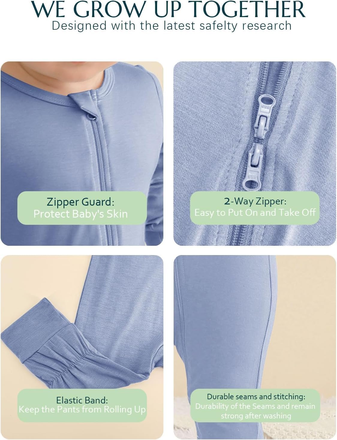 Jimonda Baby Romper Boys Girls Bamboo Pajamas 2-Way Zipper Footless Unisex Long Sleeve Sleepers Sleep and Play 0-24 Months - Image 3