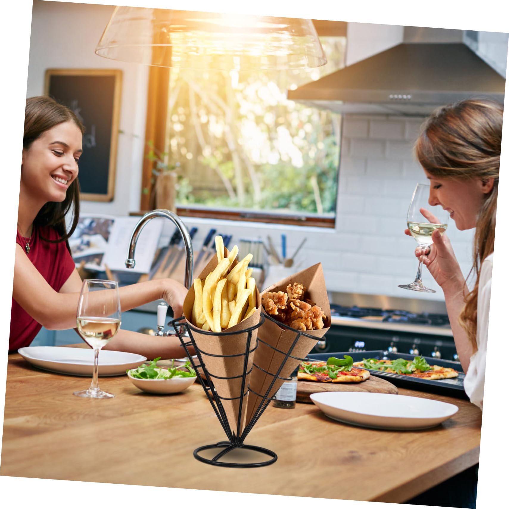 Cabilock Porta Snack in Acciaio Inossidabile Nero 4 Fori per Patatine Fritte e Anelli di Cipolla per Buffet e Compleanni