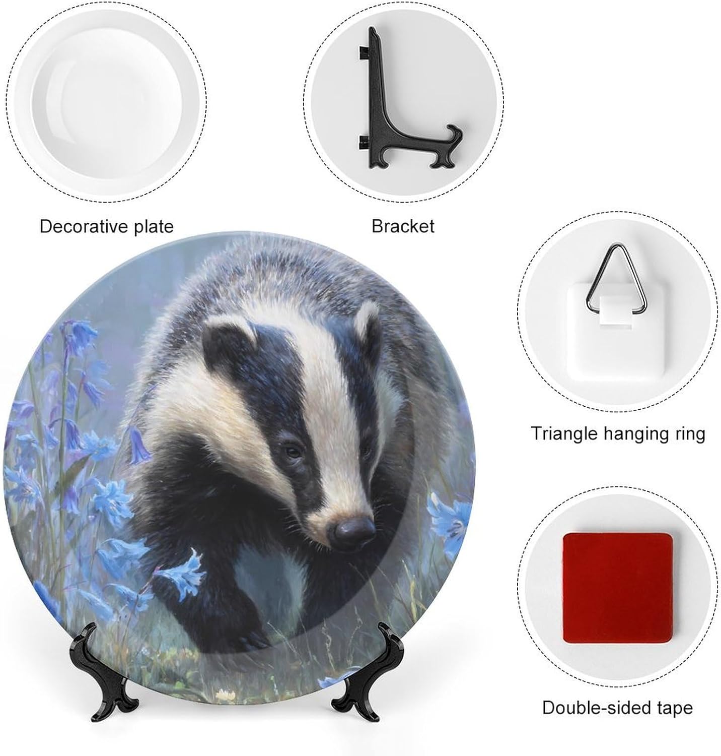 Badger Blue Bluebells Decorative Plates for Display Ceramic Plate Tray with Stand Hanger Home Decor