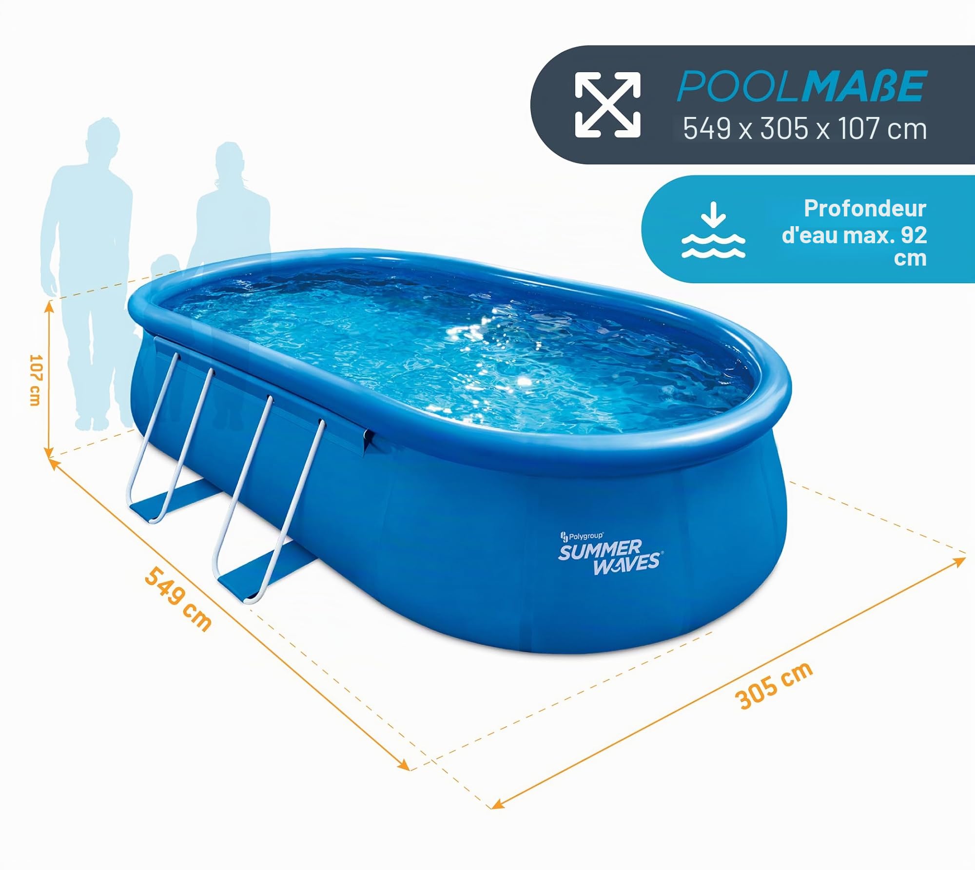 Summer Waves Quick Up Piscine ovale 305 x 549 x 107 cm Bleu Piscine hors sol en plastique